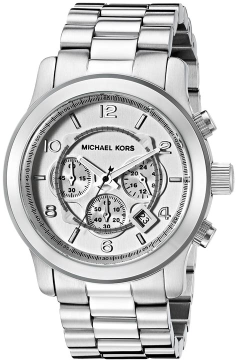 michael kors men's runway chronograph silver dial watch mk8086|Men's Runway Chrono Silver.